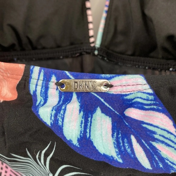 DKNY One Piece Swimsuit Women Size XL Black Pink Floral Halter Tie Neck Swimwear - Picture 8 of 10